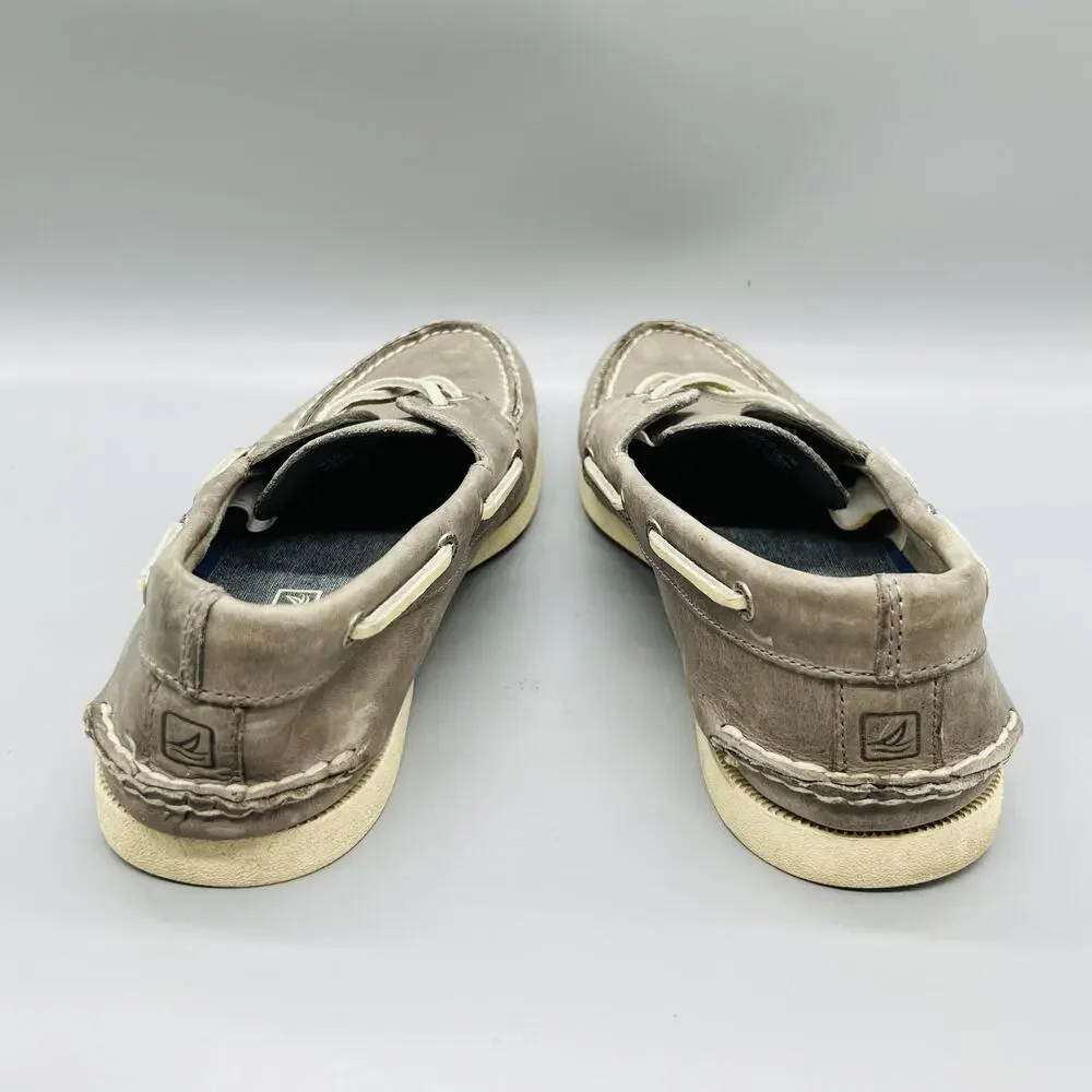 Sperry Shoes Mens 9.5 Gray Leather Top Sider J Crew Boat Moc Toe Casual Comfort